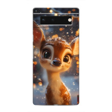 Яркий чехол для Google Pixel 6 с Зимними Оленятами – Оленёнок среди гирлянд