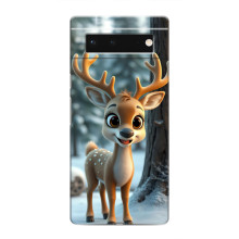 Яркий чехол для Google Pixel 6 с Зимними Оленятами – Оленёнок в лесу