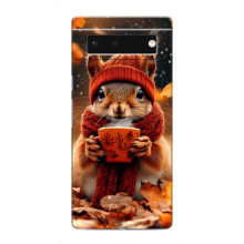Печатный чехол «Зверята с кофе» для Google Pixel 6 – Белка с кофе