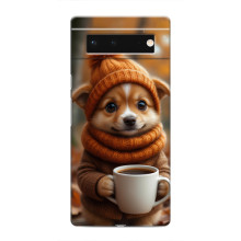 Печатный чехол «Зверята с кофе» для Google Pixel 6 – Песик с кофе