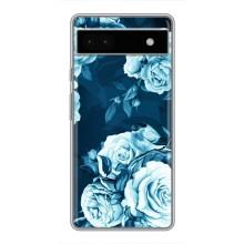 Чехлы (ART) Цветы на Google Pixel 6a (VPrint) (Голубые Бутоны)
