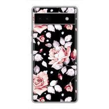 Чехлы с Цветами для Google Pixel 6a (VPrint) (Цветочки на черном)