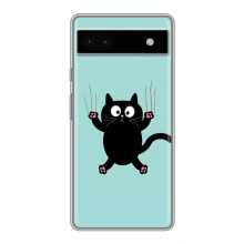 Чехол с милыми котиками на Гугл Пиксель 6а (Черный кот)