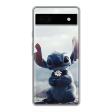 Чехол с рисунком Стич для Google Pixel 6a – Стич с цветочком