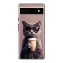 Чехол с принтом стильные животные для Гугл Пиксель 6а (Кот с кофе)