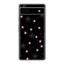 Чехол с розовым рисунком для Google Pixel 6a (Розовые цветы на черном)