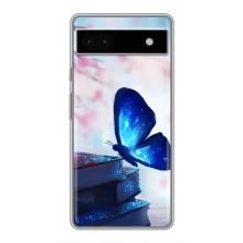 Силиконовый бампер с картинкой животных для Google Pixel 6a (Бабочка синяя)