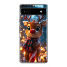 Яркий чехол для Google Pixel 6a с Зимними Оленятами – Олень в шарфе
