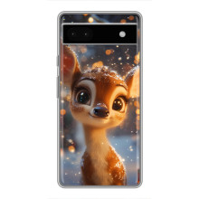 Яркий чехол для Google Pixel 6a с Зимними Оленятами – Оленёнок среди гирлянд