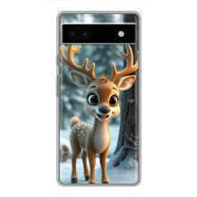 Яркий чехол для Google Pixel 6a с Зимними Оленятами – Оленёнок в лесу