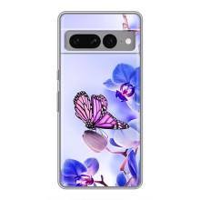 Чехлы с Цветами для Google Pixel 7 Pro (VPrint) (Бабочка на цветочке)