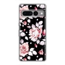 Чехлы с Цветами для Google Pixel 7 Pro (VPrint) (Цветочки на черном)