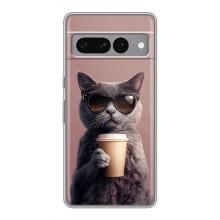 Чехол с принтом стильные животные для Гугл Пиксель 7 Про (Кот с кофе)