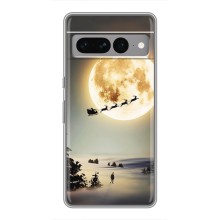 Новогодние, Праздничные Чехлы для Google Pixel 7 Pro - 2024 год (Санта на луне)