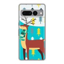 Силиконовый бампер с картинкой животных для Google Pixel 7 Pro (Олень с шарфом)