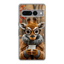 Печатный чехол «Зверята с кофе» для Google Pixel 7 Pro – Жираф с кофе