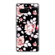 Чехлы с Цветами для Google Pixel 7 (VPrint) (Цветочки на черном)