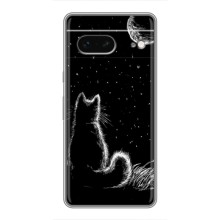 Чехол с принтом для Google Pixel 7 (AlphaPrint) Модные коты (Котик и луна)
