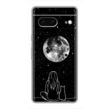 Чехол с рисунком кот на Google Pixel 7 (Девушка с котом)