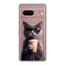 Чехол с принтом стильные животные для Гугл Пиксель 7 (Кот с кофе)