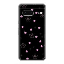 Чехол с розовым рисунком для Google Pixel 7 (Розовые цветы на черном)