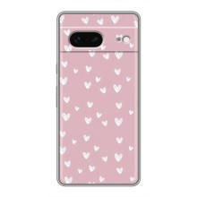 Чехол с розовым рисунком для Google Pixel 7 (Сердечки на розовом)