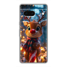 Яркий чехол для Google Pixel 7 с Зимними Оленятами – Олень в шарфе