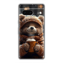 Печатный чехол «Зверята с кофе» для Google Pixel 7 – Мишка с кофе