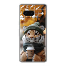 Печатный чехол «Зверята с кофе» для Google Pixel 7 – Тигр с кофе