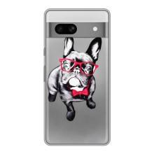 Чехол (ТПУ) Милые собачки для Google Pixel 7A (Бульдог в очках)