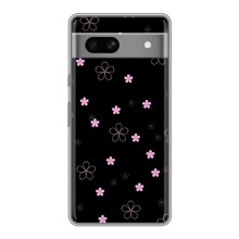 Чохол з розовим принтом для Google Pixel 7A (Рожеві квіти на чорному)