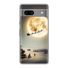 Новогодние, Праздничные Чехлы для Google Pixel 7A - 2024 год (Санта на луне)