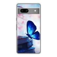 Силиконовый бампер с картинкой животных для Google Pixel 7A (Бабочка синяя)