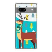 Силиконовый бампер с картинкой животных для Google Pixel 7A (Олень с шарфом)
