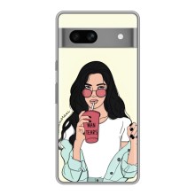 Силиконовый Чехол на Google Pixel 7A с картинкой Стильных Девушек – С напитком