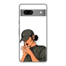 Силиконовый Чехол на Google Pixel 7A с картинкой Стильных Девушек – В зеленом