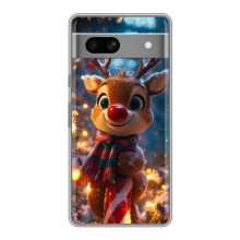 Яркий чехол для Google Pixel 7A с Зимними Оленятами – Олень в шарфе