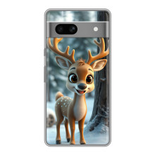 Яркий чехол для Google Pixel 7A с Зимними Оленятами – Оленёнок в лесу