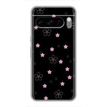 Чохол з розовим принтом для Google Pixel 8 Pro – Рожеві квіти на чорному