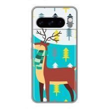 Силиконовый бампер с картинкой животных для Google Pixel 8 Pro (Олень с шарфом)