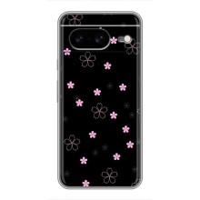 Чохол з розовим принтом для Google Pixel 8 (Рожеві квіти на чорному)