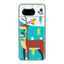 Силиконовый бампер с картинкой животных для Google Pixel 8 (Олень с шарфом)