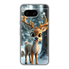 Яркий чехол для Google Pixel 8 с Зимними Оленятами – Оленёнок в лесу
