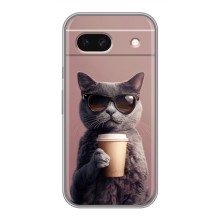 Чехол с принтом стильные животные для Пиксель 8а (Кот с кофе)