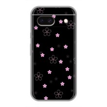 Чехол с розовым рисунком для Google Pixel 8A (Розовые цветы на черном)
