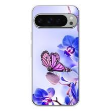 Чехлы с Цветами для Google Pixel 9 Pro XL (VPrint) (Бабочка на цветочке)