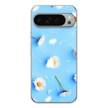 Чехол с Цветами для Google Pixel 9 Pro XL (ромашки на голубом)
