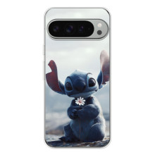 Чехол с рисунком Стич для Google Pixel 9 Pro XL – Стич с цветочком