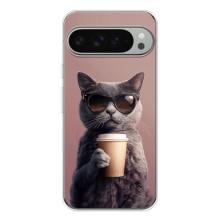 Чехол с принтом стильные животные для Пиксель 9 Про ХЛ (Кот с кофе)