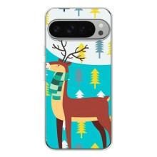 Силиконовый бампер с картинкой животных для Google Pixel 9 Pro XL (Олень с шарфом)